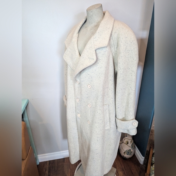 Vintage 80s Jonathan Christopher Full Length Ivory  Wool Trench Coat Over Size - Picture 7 of 16